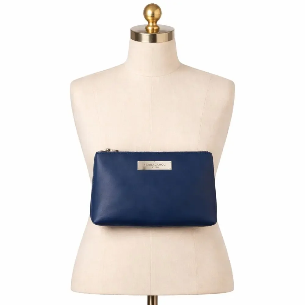 Salvatore Ferragamo Parfums Navy Cosmetic Travel Pouch Air India EUC